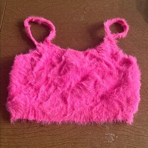AKIRA Fuzzy Pink Crop Top